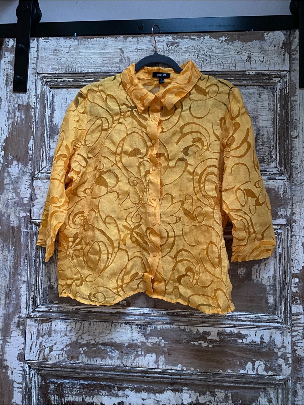 Sheer VIntage Elementz Yellow Burnout Blouse, XL